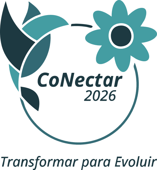 Logo Conectar - A logo mostra um pássaro beija-flor beijando uma flor.